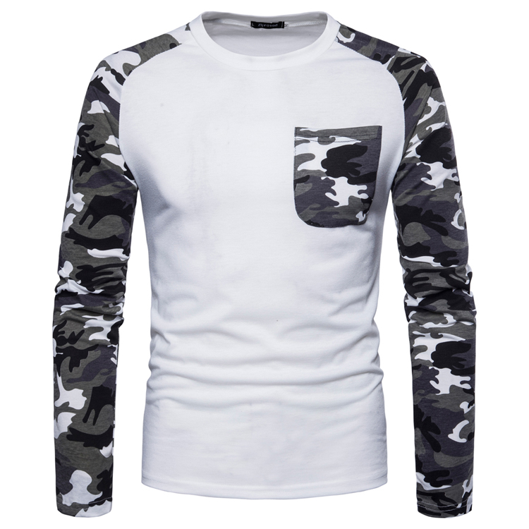 Domple Men Zip Up Stand Collar Camouflage Stylish Long Sleeve T-Shirt Tee