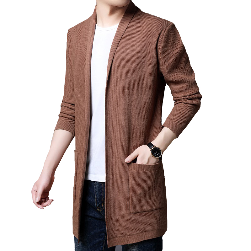 

High Quality Autumn New Long Wool Sweater Men's Casual Wool Cardigan Middle-Long SweaterCoat, Nave