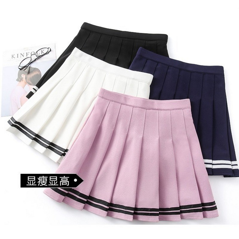 

Women Skirt Preppy Style High Waist Chic Stitching Skirts Summer Student Pleated Skirts Women Cute Sweet Girls Dancing, White