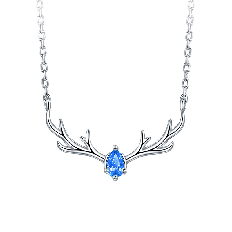 

Pendant Necklaces All The Way You Blue Diamond Short Clavicle Chain Women Antler Choker Necklace Jewelry