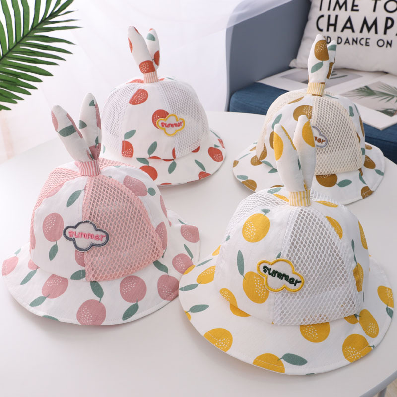 

Cute Dot Rubbit Ears Baby Hat Lovely Printted Baby Girl Boy Hat Fisherman Breathable Children Kids Cap Infant Sun, Style 4
