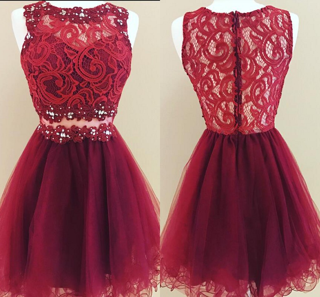 

Fashion Burgundy Short Graduation Prom dresses Lace Sheer Neck Applique Tulle Hollow Back Homecoming Party Dress, Yellow