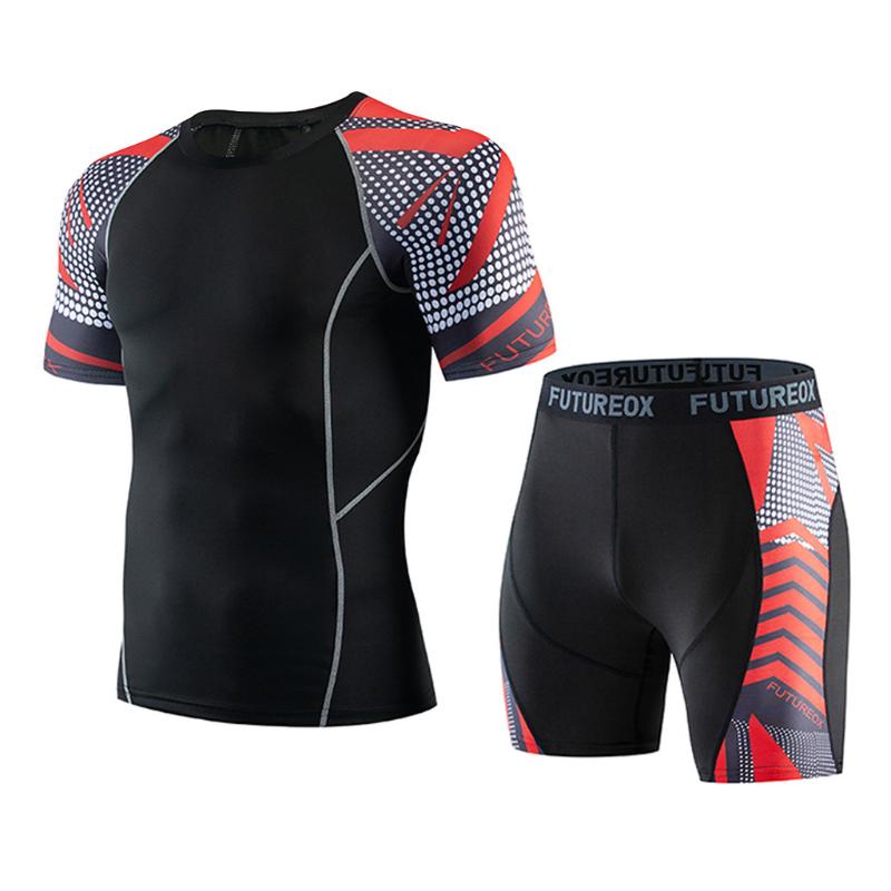 

Compression Clothing For Men Sports Gym Suit Fitness Fast Drying Elastic Short Sleeve T shirt + shorts Jogging suit, Yellow