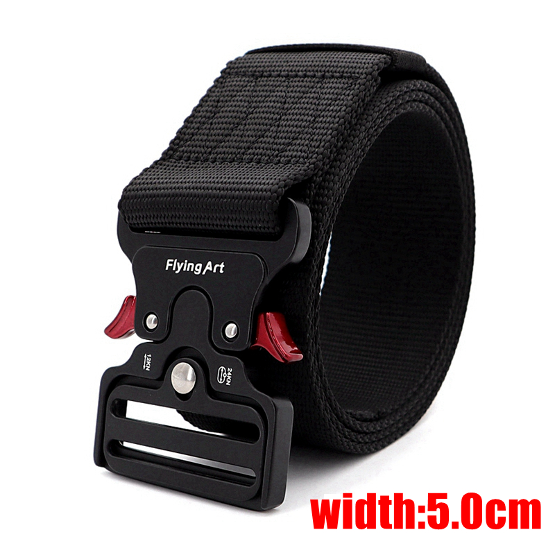 

5.0cm Wide Tactical Belt Men Army Nylon Belts Adjustable Heavy Buckle Outdoor Hunting Combat Training Sport Belt, Black belt