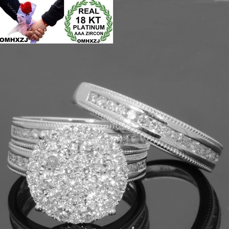

OMHXZJ Wholesale Couple Rings European Fashion Woman Man Party Wedding Gift Luxury Round White Zircon 18KT White Golds Yellow Gold Ring RR470