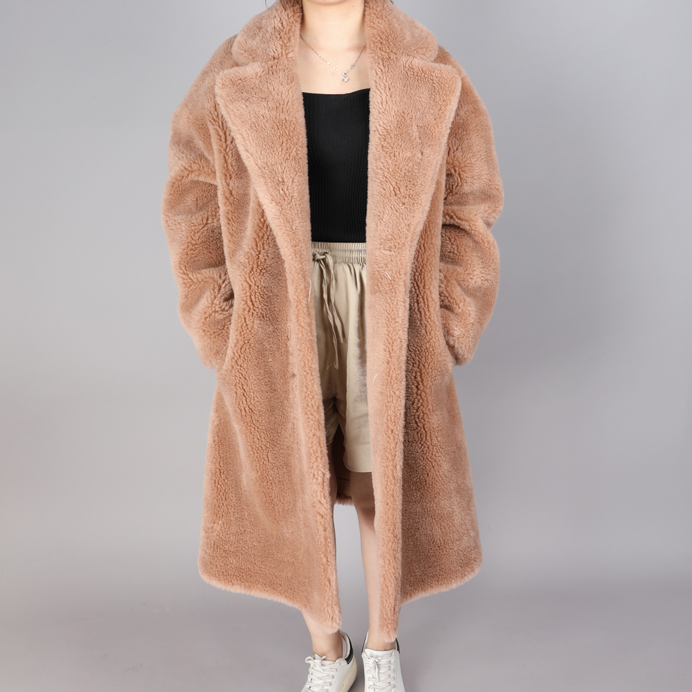 

2019 Fashion New Products Winter long women' jacket Natural wool sheepskin Warm loose jacket, Beige