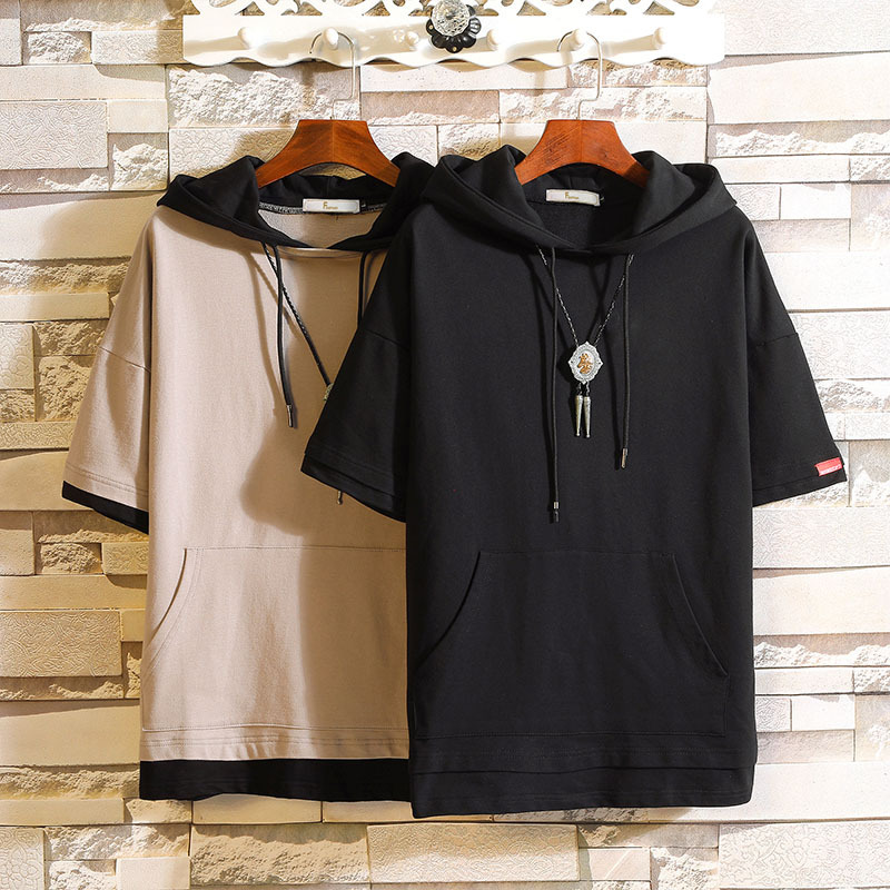 

Men's Hoodies Casual Mens European and American Style Sweatshirt Fashion Men Hooded Slim Short Sleeves Hoodie 5 Colors Plus Size -5XL, Khaki