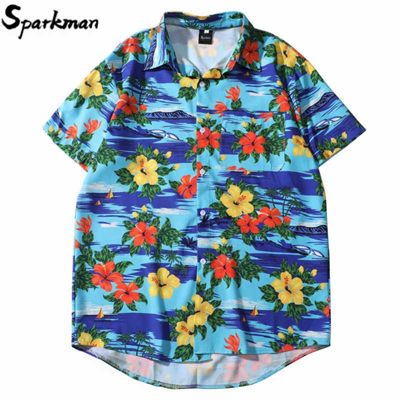 

Men Hawaiian Shirt Flower Hip Hop Shirt Streetwear 2020 Harajuku Floral Beach HipHop Tops Short Sleeve Summer Aloha Shirts, White;black