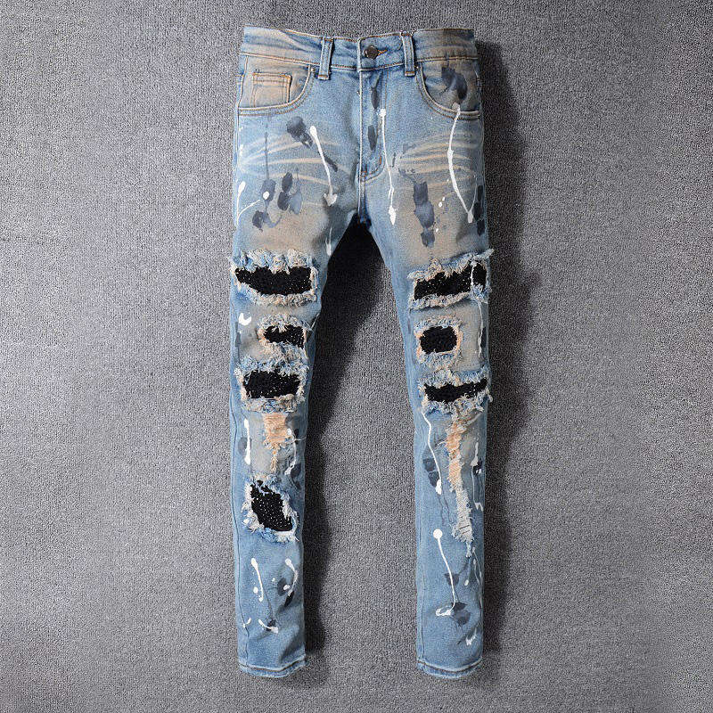 

New Mens Stylist Jeans Mens Distressed Zipper Jeans Ripped Denim Pants Mens High Quality Skinny Biker Pants, Blue