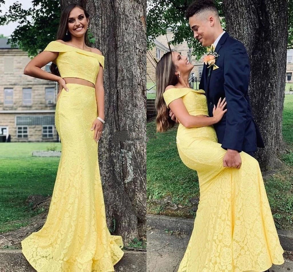 Élégant Deux Pièces Dentelle Robes De Bal Sexy Off Épaule Sirène Occasion Spéciale Robe De Soirée Vintage Formelle Parti Robes