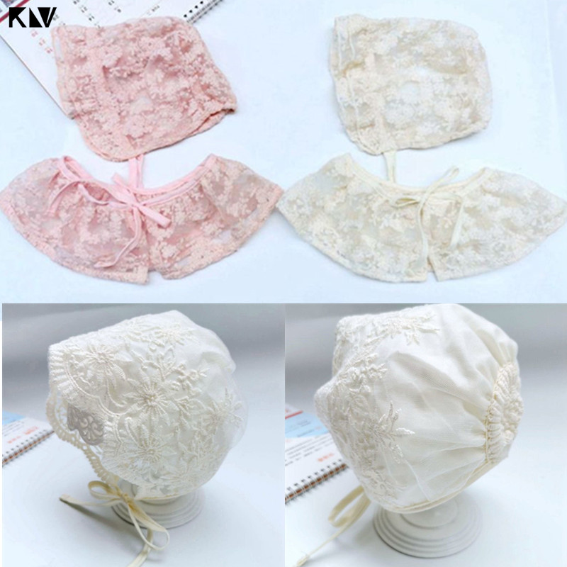 

2Pcs Newborn Baby Hat Cute Lace Hat Bibs Set Princess Infant Toddler Summer Sun Cap Feeding Saliva Towel Baby Girls Bonnet Kits, Pink