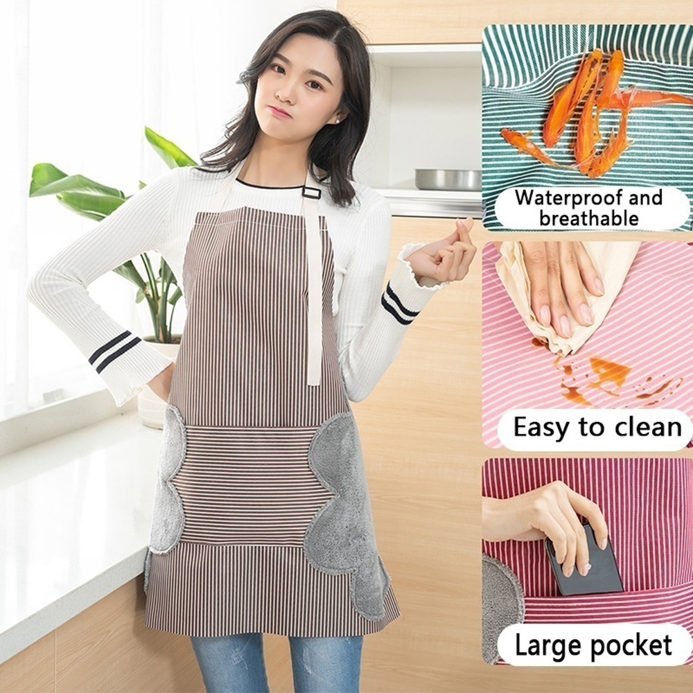 

Household Wipeable Watrproof Aprons Kitchen cooking Barbrcue Restaurant Women for Fashion Large Pocket Apron