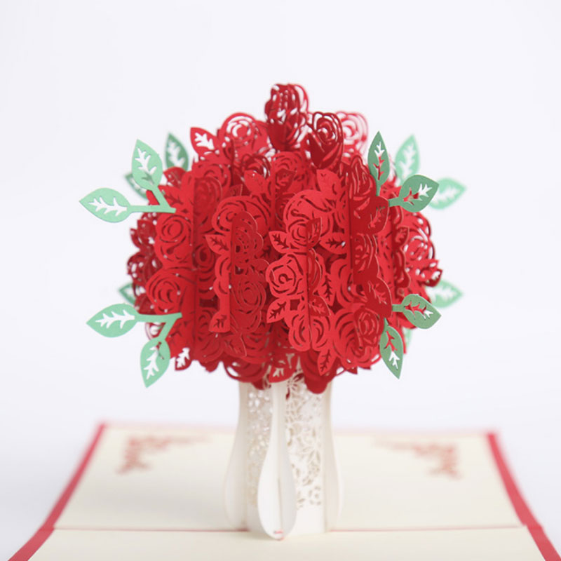 

3D Pop Up Flower Greeting Cards Laser Cut Invitation Card For Valentine's Day Anniversary Wedding Festive Party Supplies