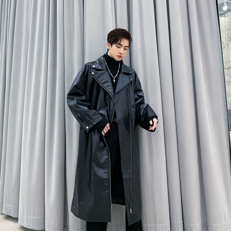 

Men Loose Long Leather Trench Motorcycle Jacket Windbreaker Outerwear Male Street Hip Hop Punk Gothic Cool Leather Coat Overcoat, 1992