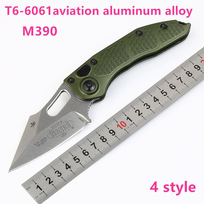 

New High End Microtech Stitch A Tactical Folding Knife M390 Stone Wash Blade T6061 Aluminum Handle EDC Pocket Knives Survival Folding Knife
