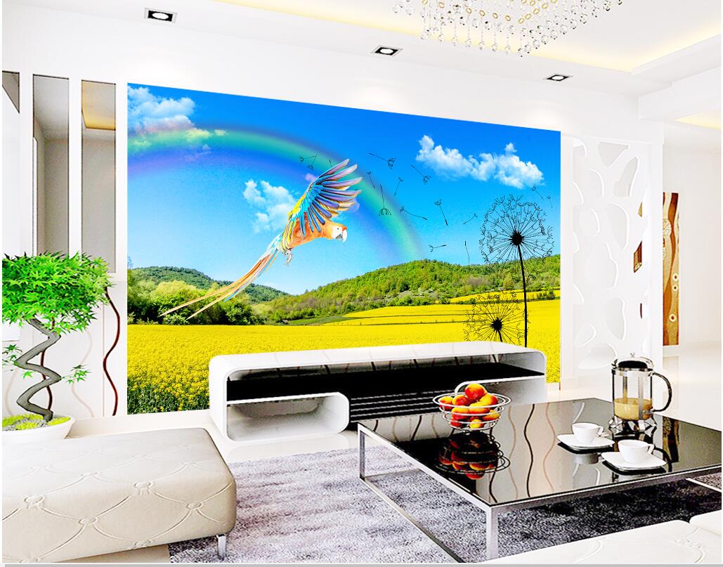 

WDBH 3d room wallpaper custom photo mural Blue sky rapeseed landscape living room home decor 3d wall murals wallpaper for walls 3 d, Non-woven wallpaper