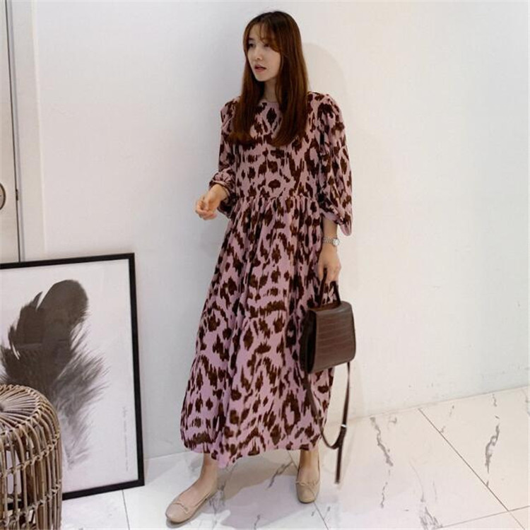 

Autumn Waist Long Flower Colour Lady Long Sleeve Dress, Pink