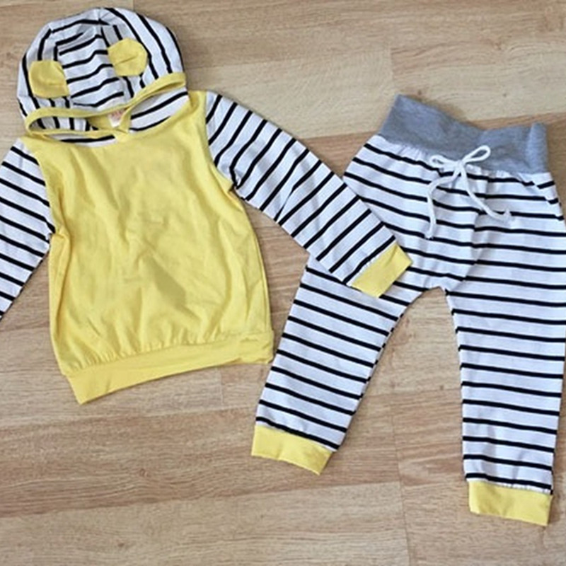 

2020 Newborn Baby Boys Girls Romper Hooded Sweatshirt Pants Striped Long Sleeve hoodie Infant kids Fall clothes, Fh61-1