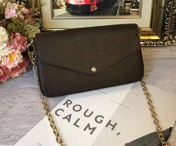 

New Fashion Classic Women small Bag brown letter 3 in 1 Chain Bag Genuine Leather Credit Card Wallet Cross body Purse Shoulder bag Wallet, Letter with red inside