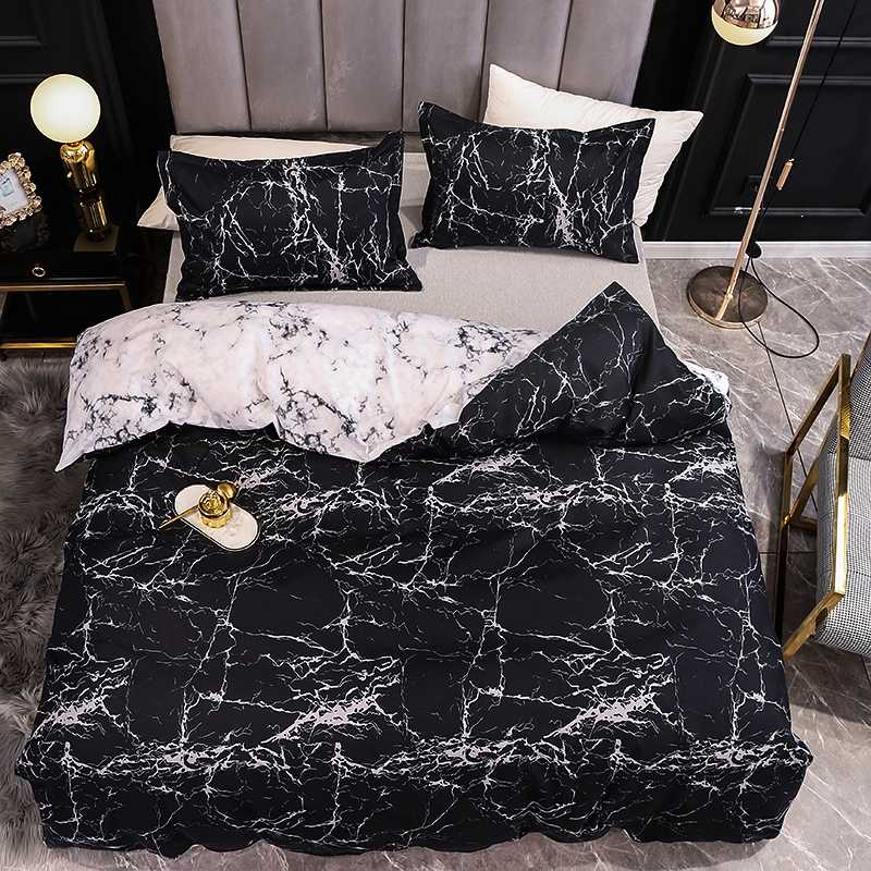 

Black and White Color Bed Linens Marble Reactive Printed Duvet Cover Set for Home housse de couette Bedding Set Queen Bedclothes, 005