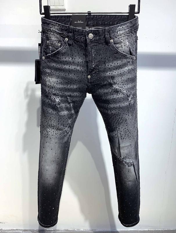 

DSENQI Men Hot drill Ripped for Jeans Pants biker Jeans Outwear Man Pants 9709, As pic
