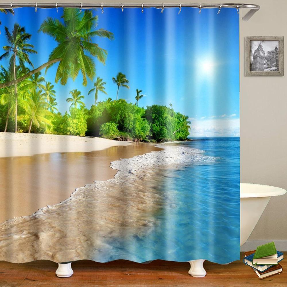 2019 Beige Shower Curtain Nautical Beach Tropical Hawaiian