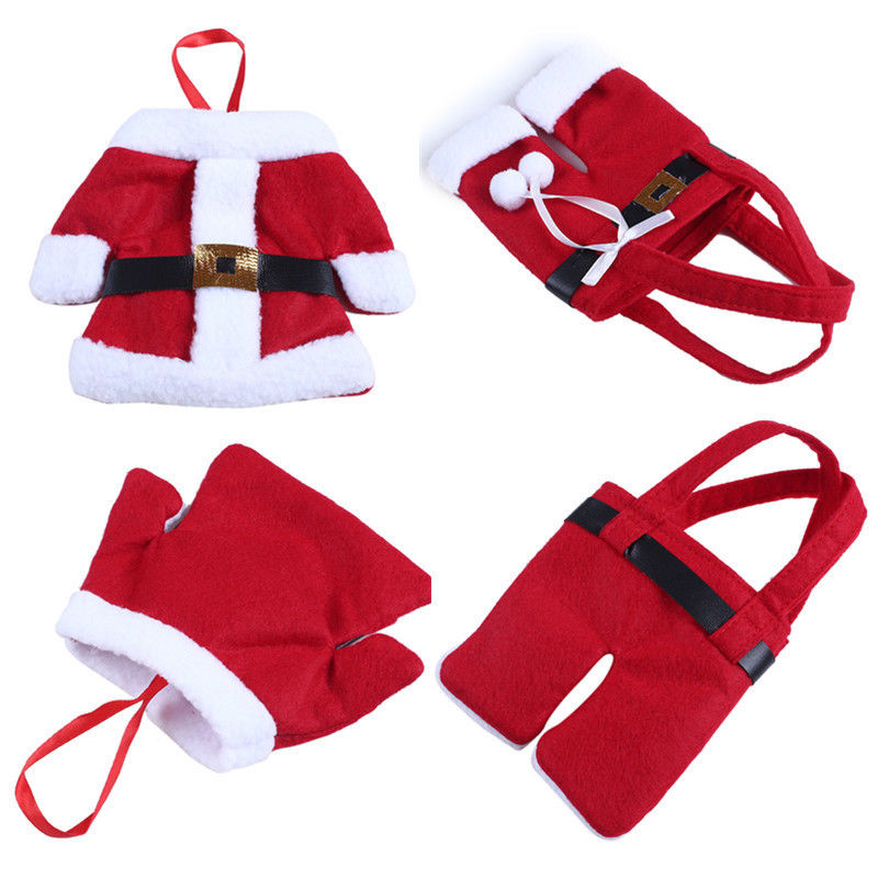 

2Pcs/Set Mini Cute Cotton Santa Suit Christmas Decorations Silverware Holders Pockets Dinner Table