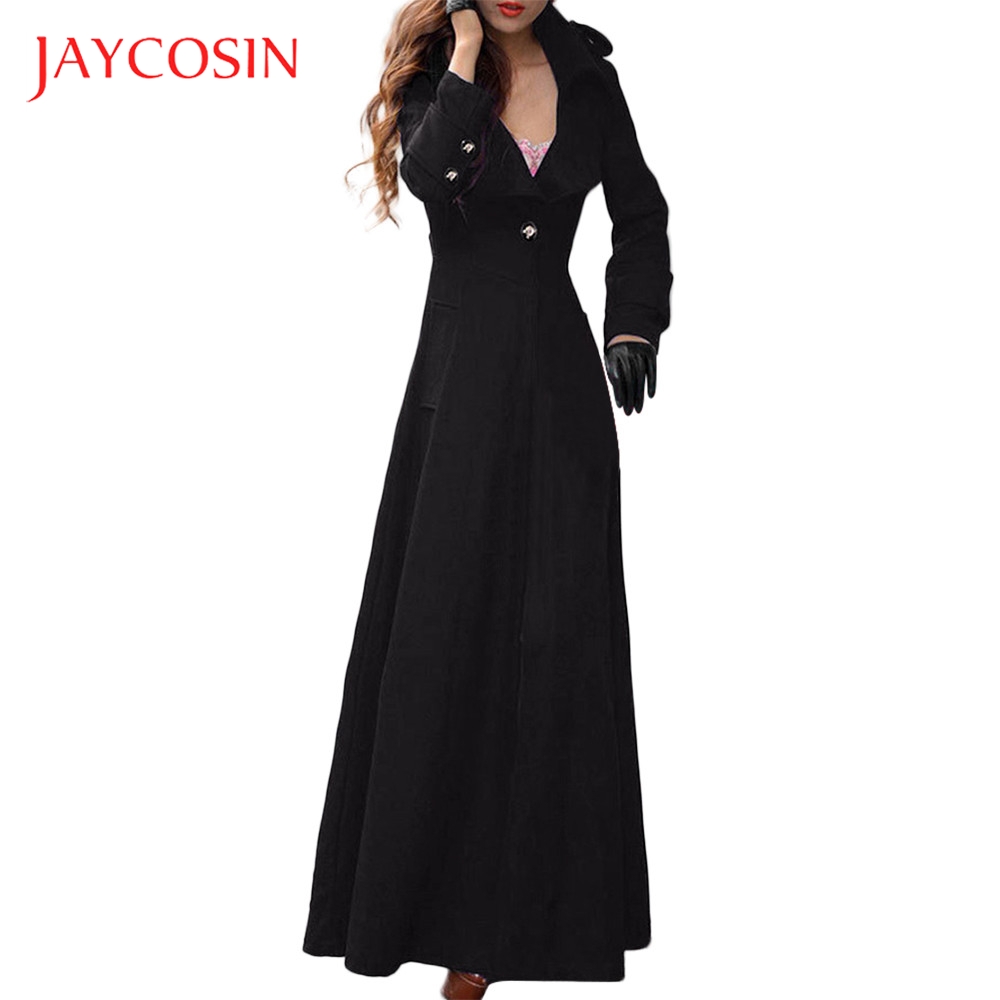 

JAYCOSIN Winter Lapel Slim Womens Coat Trench Jacket Long Parka Overcoat Outwear Polyester Material Button Decoration, Db