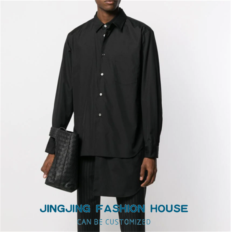 

6XL!!Men' new European and American long-sleeved shirts asymmetrical style youth shirt loose blazer, Black