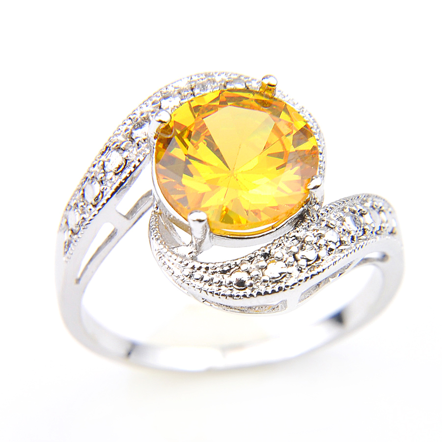 

Newest Luckyshine Yellow Citrine Rings 925 Sterling Silver Plated Round 10 Pcs Lot Gems Fashion Charm Jewelry Gifts For Women For Her