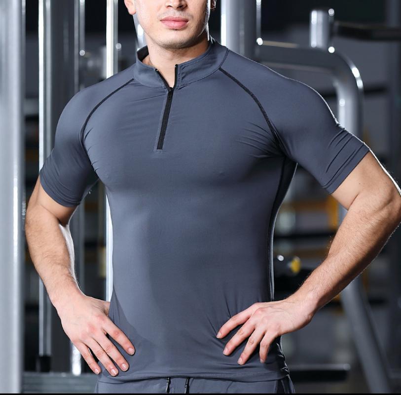 

Shirt Homme Running Men Quick Dry T-Shirts Zipper Running Slim Fit Tops Tees Sport Men 'S Fitness Gym T Shirts Muscle Tee 2020, Red