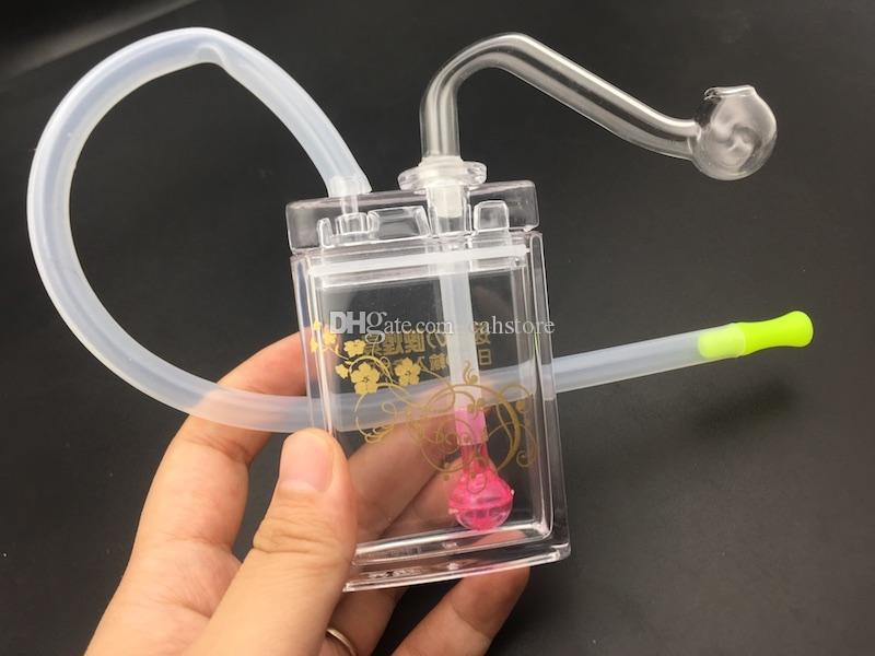 

Wholesale Protable 10mm Plastic Oil Burner bongs Water Pipes Oil Rigs Smoking with glass oil bowl Free shipping