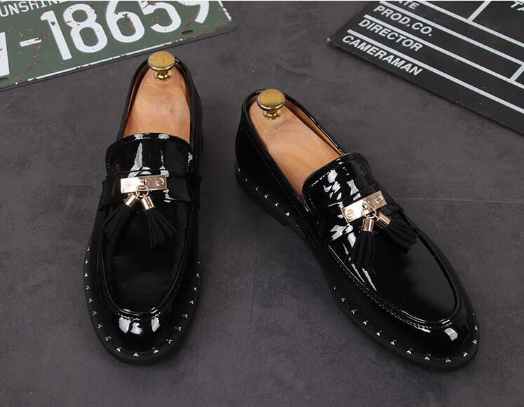 

Hot Sale-Luxury Newest Fashion Men shine Metal tassel shoes Man's Formal Shoes For Homecoming Wedding Business Christmas gift, Black
