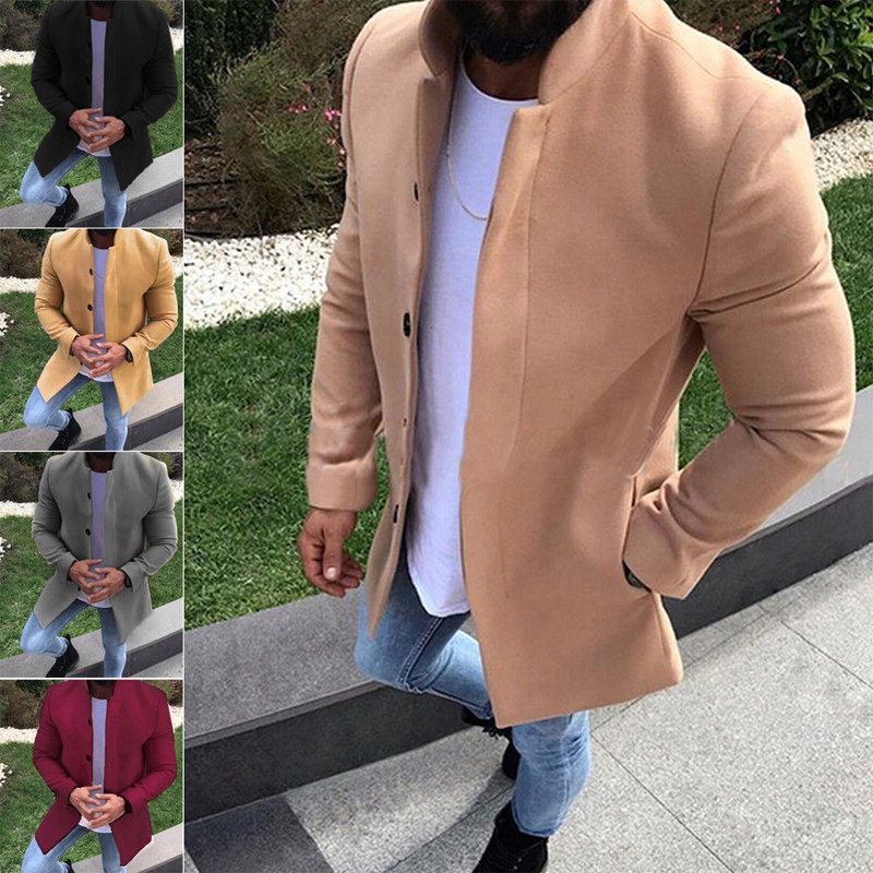 

British Style Winter Coat Men Brand New Double Breasted Trench Coat Mens Casual Slim Fit Overcoat Jackets Manteau Homme, Black