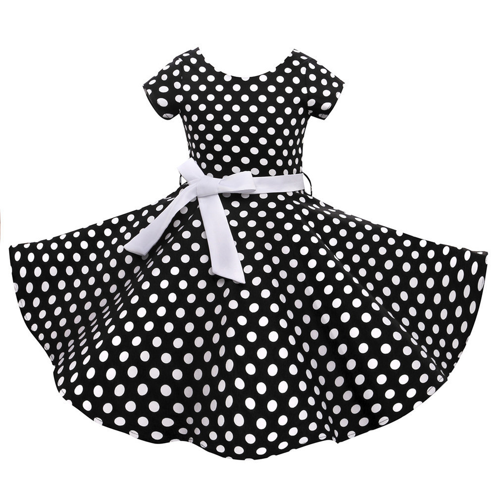 Kids Girls Vintage Prom Dress Polka Dot Princess Swing Rockabilly Party Dress US