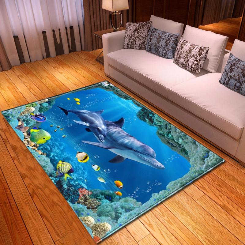 

3D Aquarium Dolphin Parlor Rug Children Play Crawling Mat Flannel Home Decor Bedroom Area Rug Large Living Room Carpet, No-4