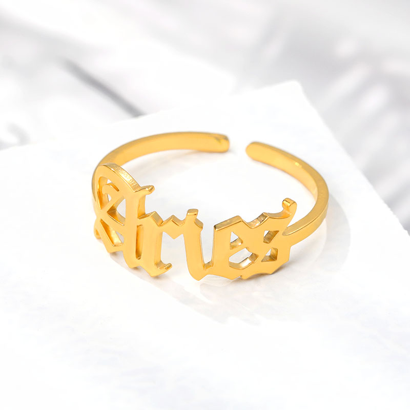 

12 Constellation Old English Ring For Women Men Stainless Steel Letter Font Pisces Sagittarius Capricorn Collier Adjustable Ring