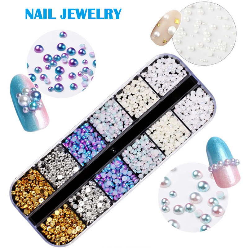 

Nail 12 Mixed Pearl Diamond Box Pearl Jewelry Nail Ornaments for Girls MH88