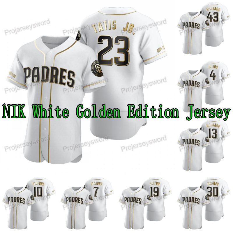 

Fernando Tatis Jr. JR White Golden Edition Jerseys Wil Myers Manny Machado Manuel Margot Hunter Renfroe Tony Gwynn Eric Hosmer Joey Lucchesi, Custom any name any number