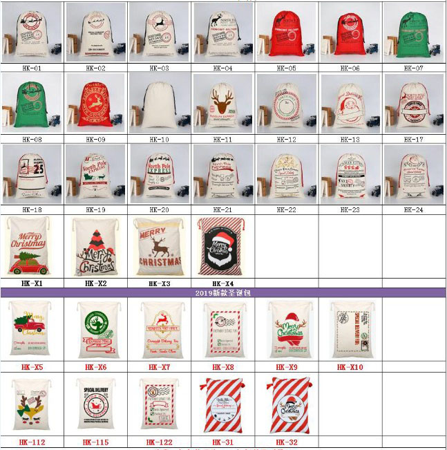 

54 Styles Canvas Christmas Santa Bags Large Drawstring Candy Bags Santa Claus Sacks Gift Bags For Christmas Decoration HH9-2372