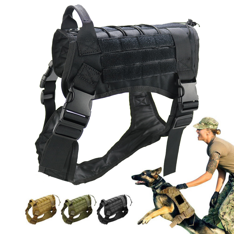 

Tactical Dog Hunting Harness Vest Molle System Water Resistant Vest Harness Service Comfortable Dog Training with Handle, Army green