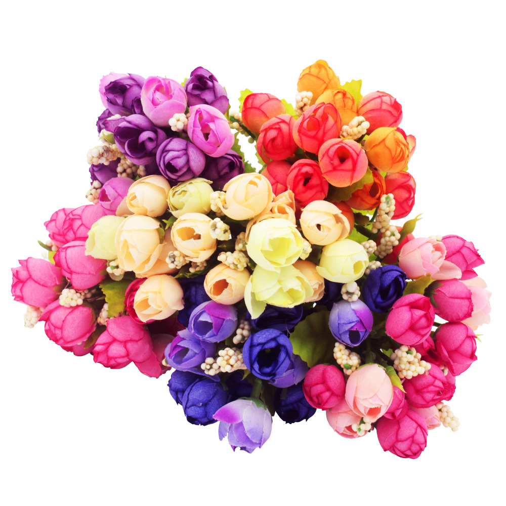 

15 heads/bouquet small bud roses bract simulation flowers silk rose decorative Flowers Home decorations for Wedding, Blue