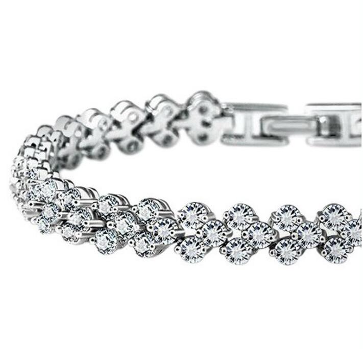 Ice with VVS moissanite Crystal Tennis Bracelets Genuine 925 Sterling Silver Charms Zircon Bling Diamond Roman Link Bracelet Bangle Earrings Necklac