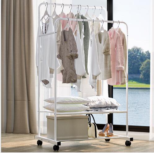 Simple clothes and hats rack in folding Bedroom Furniture Balcony hanger double-pole household cloth dryer shelf-image-489954754