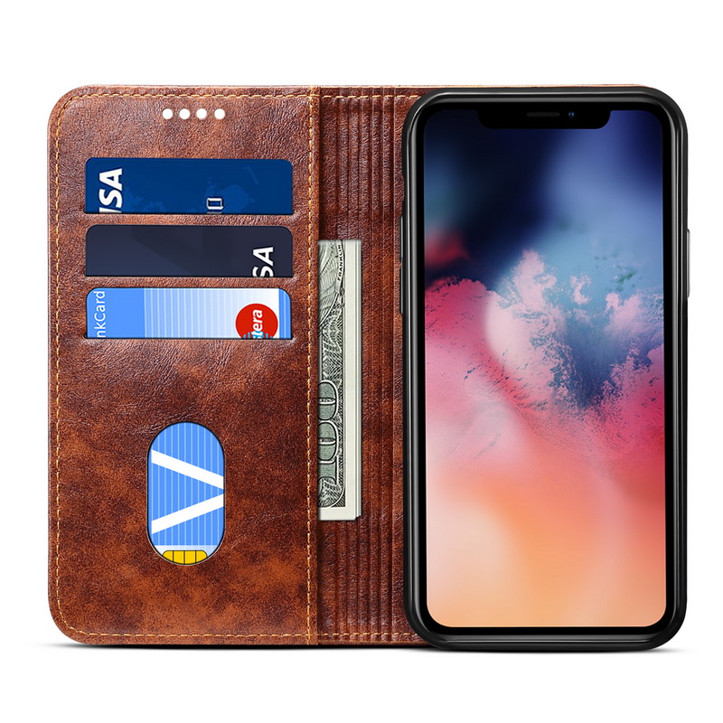 

Phone Bag Cover Luxury Magnetic Flip Plain Vintage Wallet Leather Case Etui For iPhone 6 7 8 11 pro x xs max, Wine red