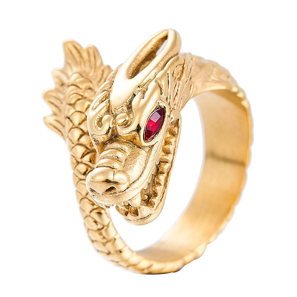 18K Plaqué Or Noir Bijoux Dragon Chinois Sculpté Hommes Taille 8-13