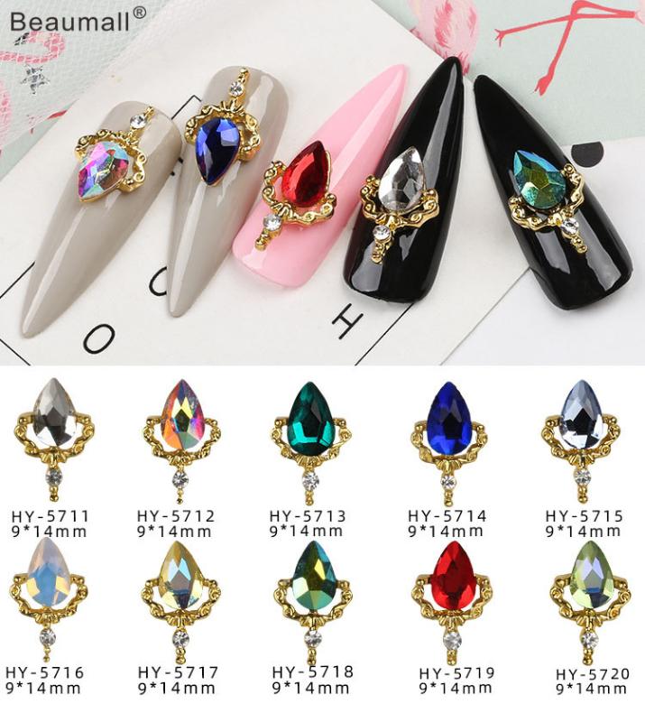 

10pcs/lot, Nail Art 3d Flat Back Gold Alloy Multicolored Diamonds Iridescent Rainbow Colors Rhinestones For Nail Decorations