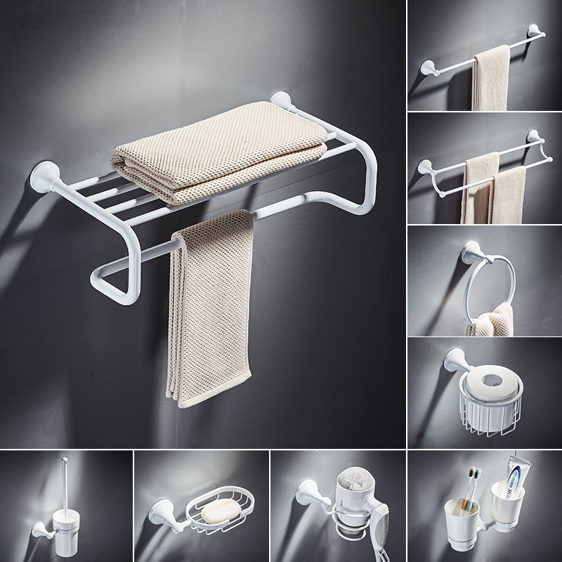 

White Brass Bathroom Accessories Set Corner Shelf Soap Basket Toilet Brush Holder Towel Rack Bathroom Hardware Set Free Shipping