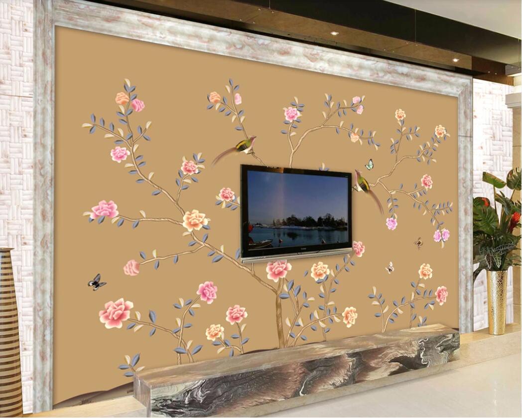 

3d room wallpaper custom photo mural HD hand-painted meticulous flower bird figure mural background wall wallpaper for walls 3 d, Non-woven fabric