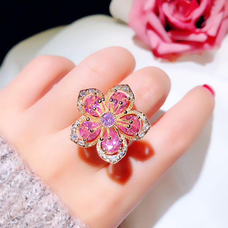 

Cluster Rings 925 Silver For Women Super Flash Pink Cherry Blossoms Open Ring Peach Blossom Index Finger Anel Fine Jewelry Bijoux Femme